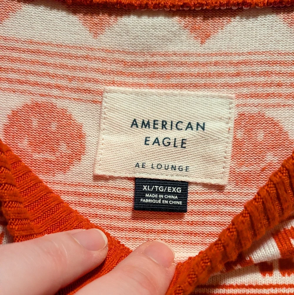 NEW American Eagle Heart Smiley Long Sleeve & Shorts Lounge Pajama Set Size XL